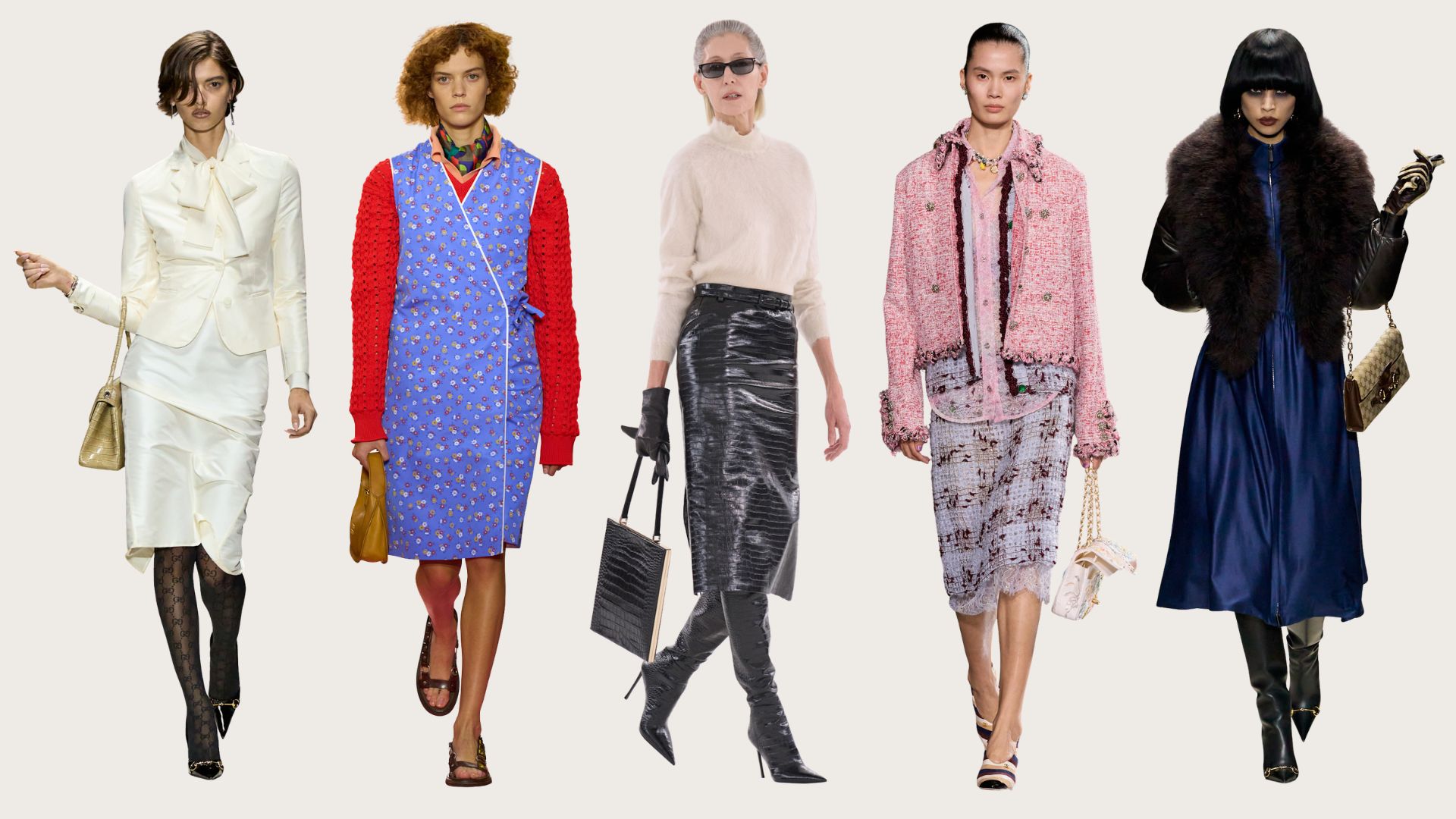 Collage of runway models wearing the 'ladylike' trend