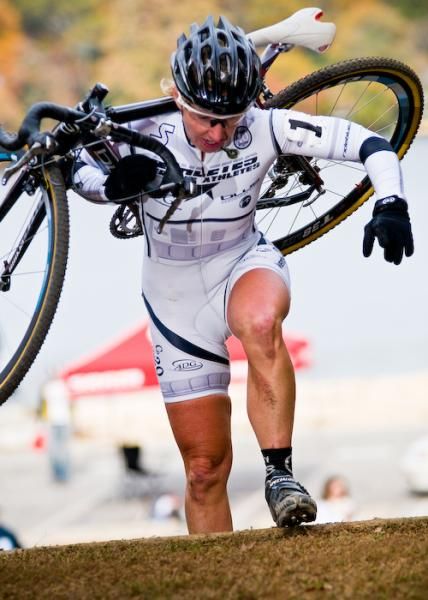 After an unusual fall early in the race, Laura Van Gilder (C3) fought her way back to second place.