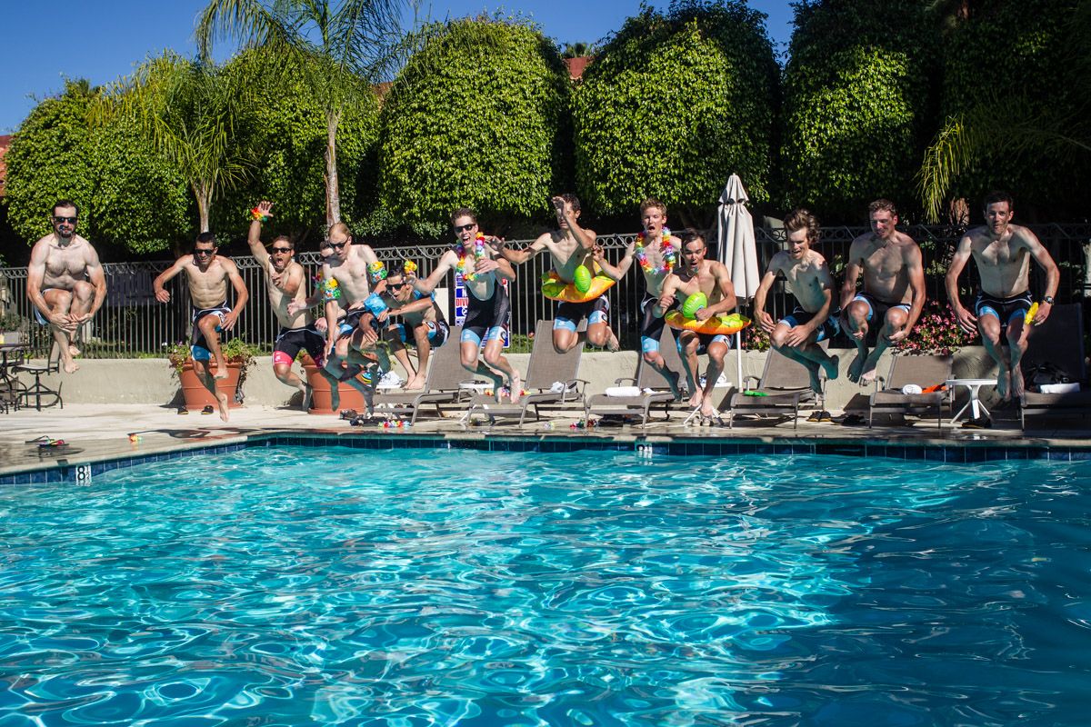 Riders cool off on the final day of training camp.