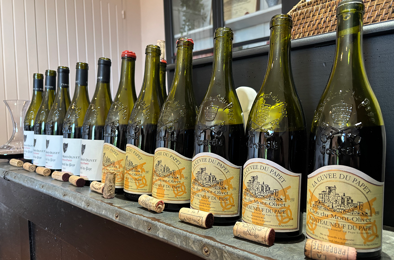 A line up of Clos du Mont-Olivet's top-tier Ch&amp;acirc;teauneuf bottling, Cuv&amp;eacute;e du Papet