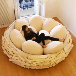 The sofa shaped like a giant bird's nest