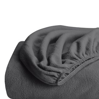 A dark gray fleece folded fitted sheet