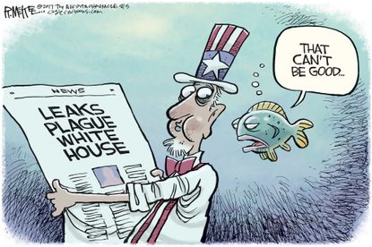 Political cartoon U.S. Trump White House leaks transcripts