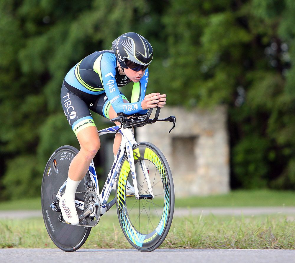 Lauren Stephens on her way to winning the San Luis time trial.
