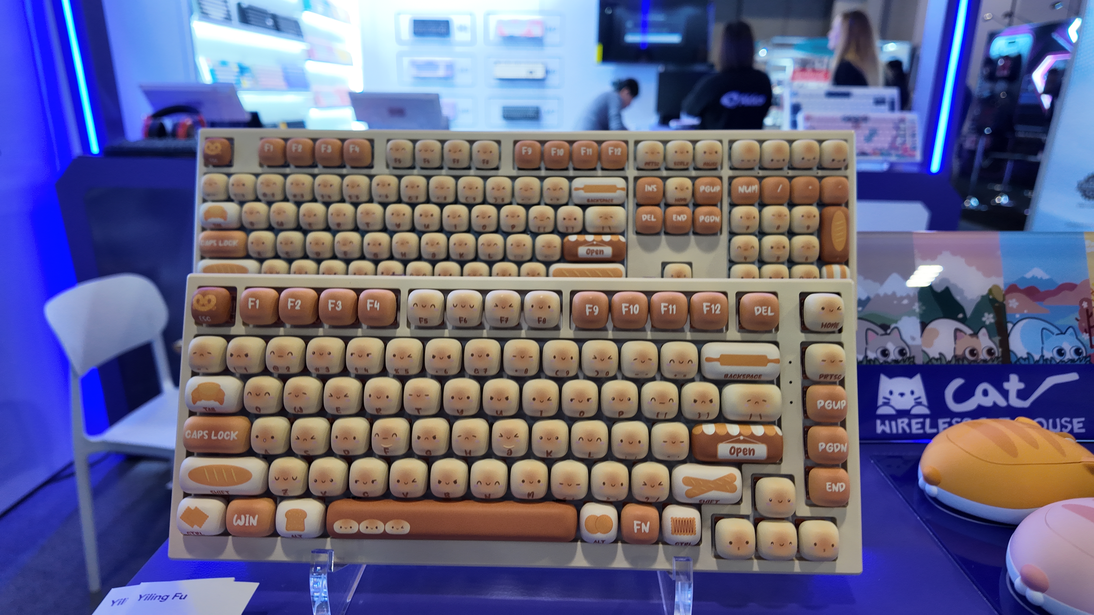 Monsgeek Bun Wonderland gaming keyboard on show at a stall at CES 2025.