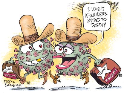 Editorial Cartoon U.S. Texas Mississippi mask mandates covid