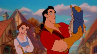 Gaston steals Belle's book in Beauty and the Beast