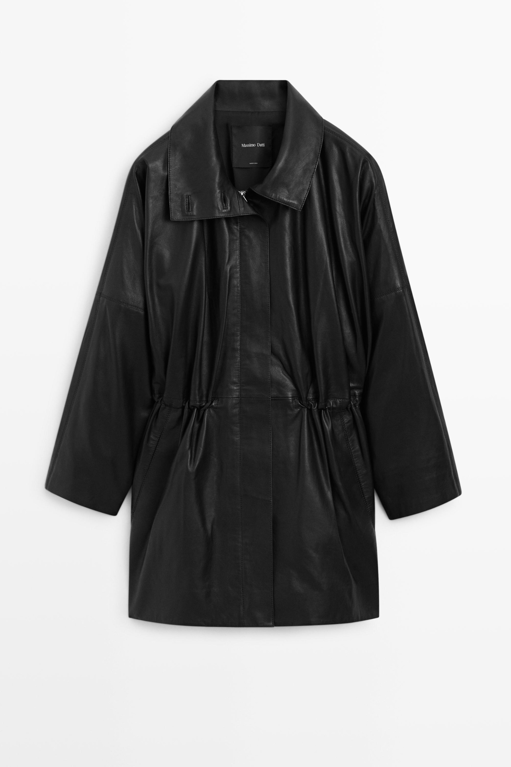 Nappa Leather Parka With Gathered Detail