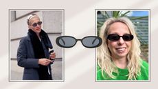 Carolyn Bessette-Kennedy and Antonia Kraskowski wearing oval black acetate sunglasses