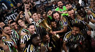 Juventus players celebrate their Coppa Italia final win over Atalanta in May 2024.