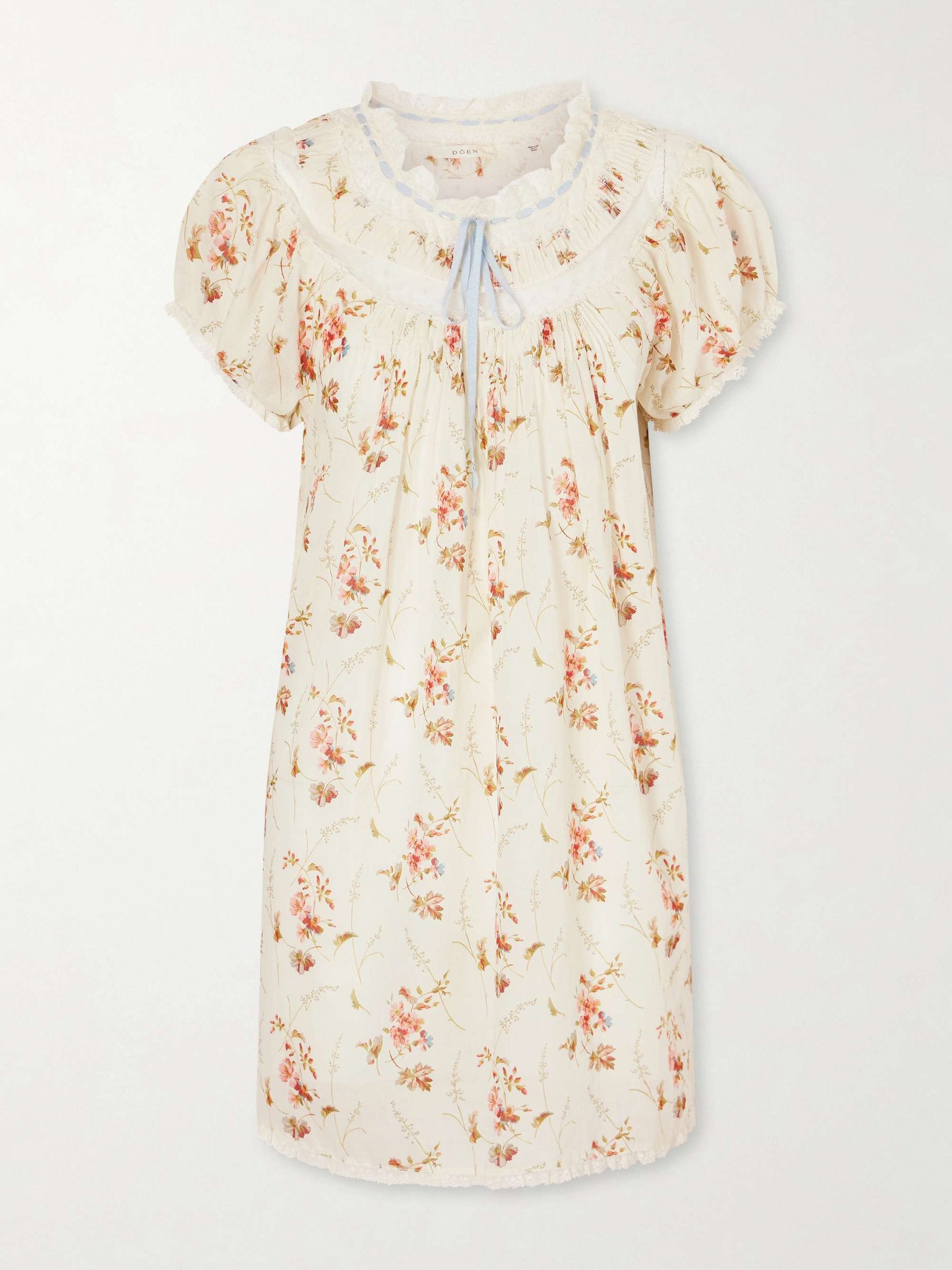 Daphne Lace-Trimmed Pintucked Floral-Print Organic Cotton-Voile Mini Dress