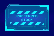 Teal blue futuristic hud banner that have the words "preferred stock" on user interface screen on dark blue background