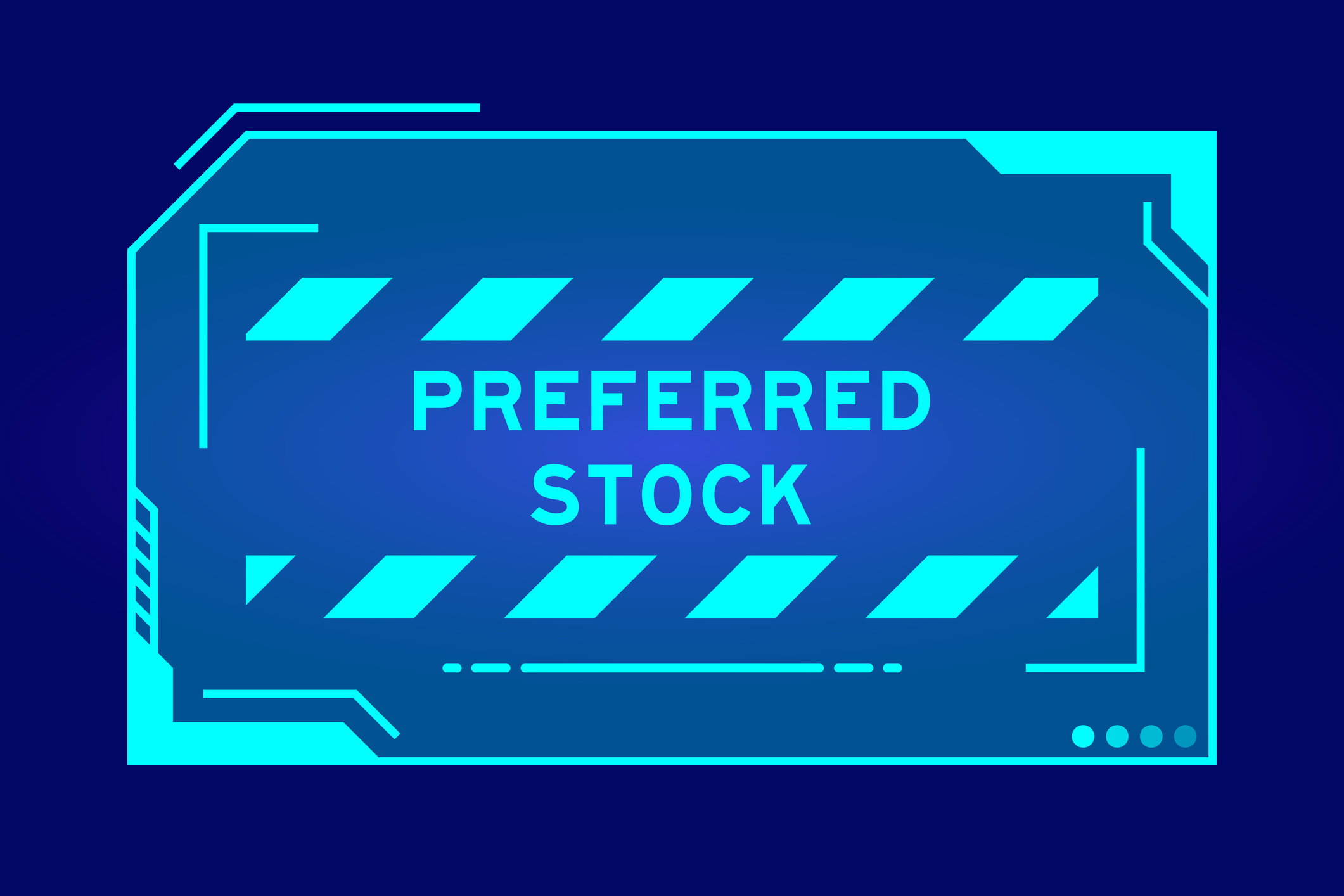Teal blue futuristic hud banner that have the words &quot;preferred stock&quot; on user interface screen on dark blue background