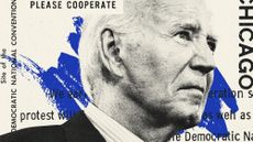 Illustration of Joe Biden and text from the 1968 Democratic Convention in Chicago