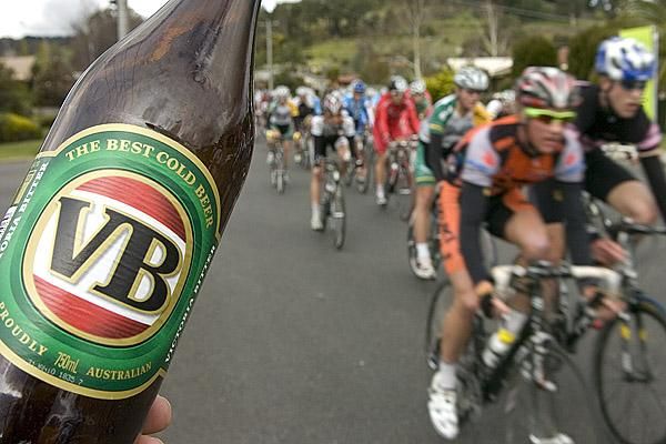 VB, the very best: The peloton speed by one of Australia's most popular beers during stage three.