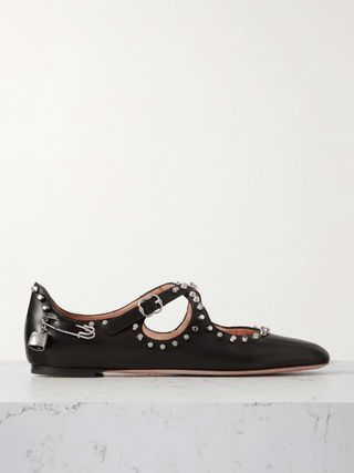 Embellished Studded Leather Ballet Flats