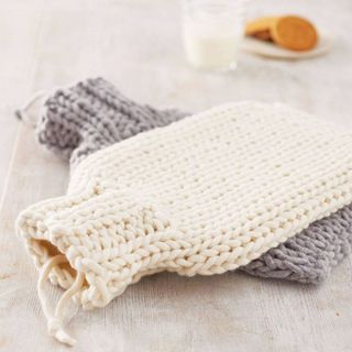 High Fibre Design Hand Knitted Hot Water Bottle Cover in grey and white