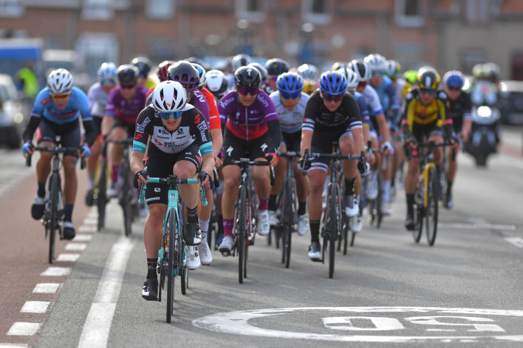 WEVELGEM BELGIUM MARCH 28 Grace Brown of Australia and Team BikeExchange during the 10th GentWevelgem In Flanders Fields 2021 Womens Elite a 1417km race from Ypres to Wevelgem GWE21 GWEWomen FlandersClassic UCIWWT on March 28 2021 in Wevelgem Belgium Photo by Luc ClaessenGetty Images