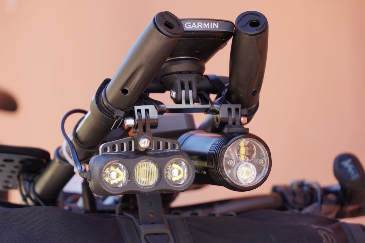 Image shows the tech on one of the bikes being ridden at the Atlas Mountain Race