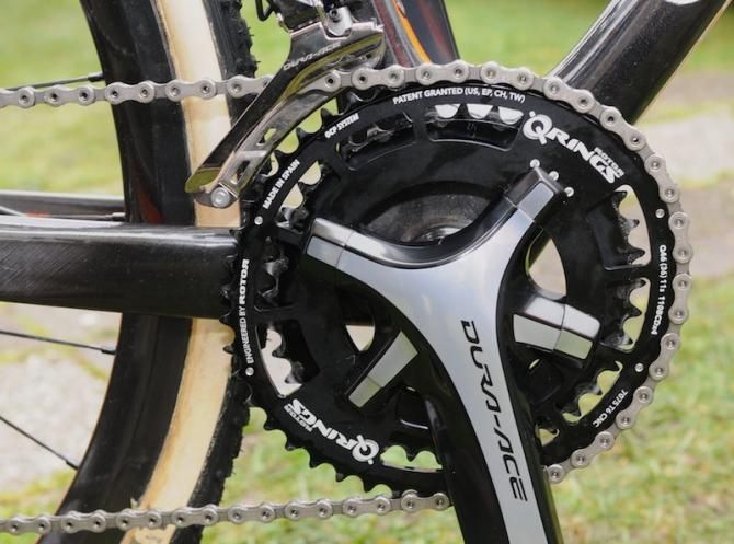 Demonstrating the difference between the high and low points of the Q rings, this is the point where the chainring is furthest from the front mech&hellip;
