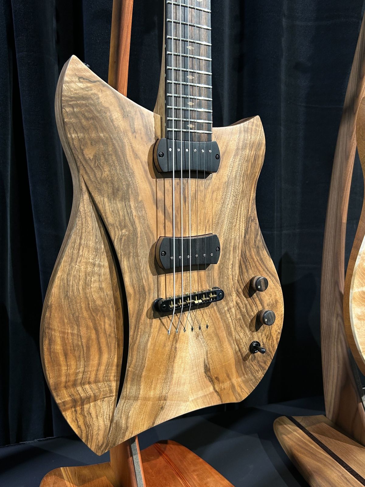 A guitar showcased at the Boutique Guitars Showcase at the 2026 NAMM show
