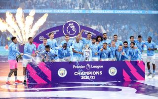 Manchester City celebrating their Premier League title win