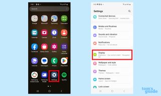 Launch Settings and go to Display to manage dark mode on Galaxy S23