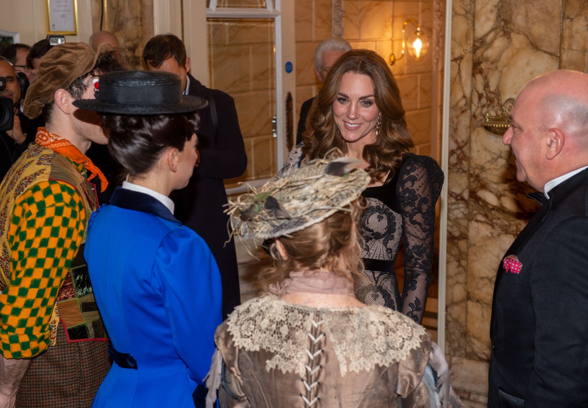 Princess Kate talking to Zizi Strallen and stars at the Royal Variety Performance
