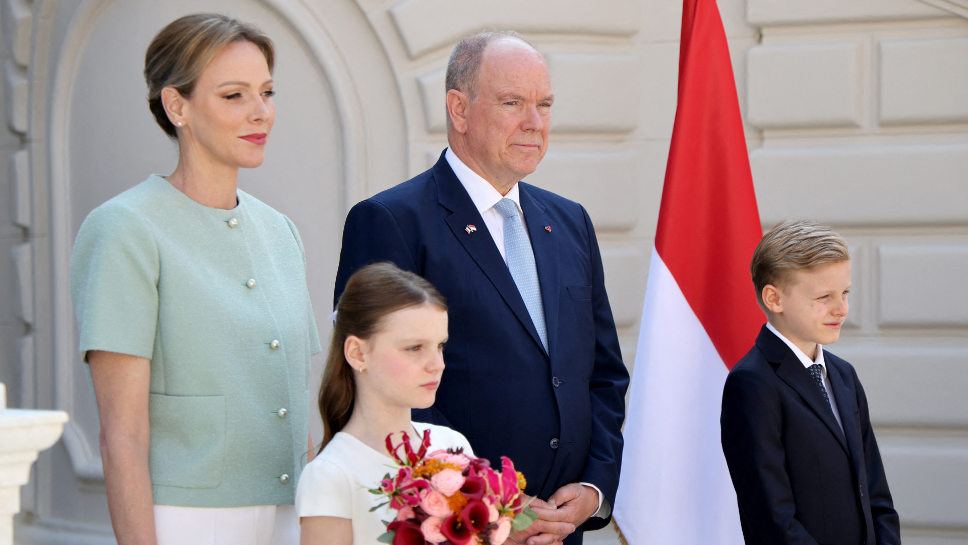 Princess Charlene poses with husband Prince Albert and their twins, Jacques and Gabriella