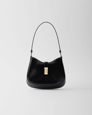 Prada Cleo Brushed Leather Shoulder Bag With Clasp Closure