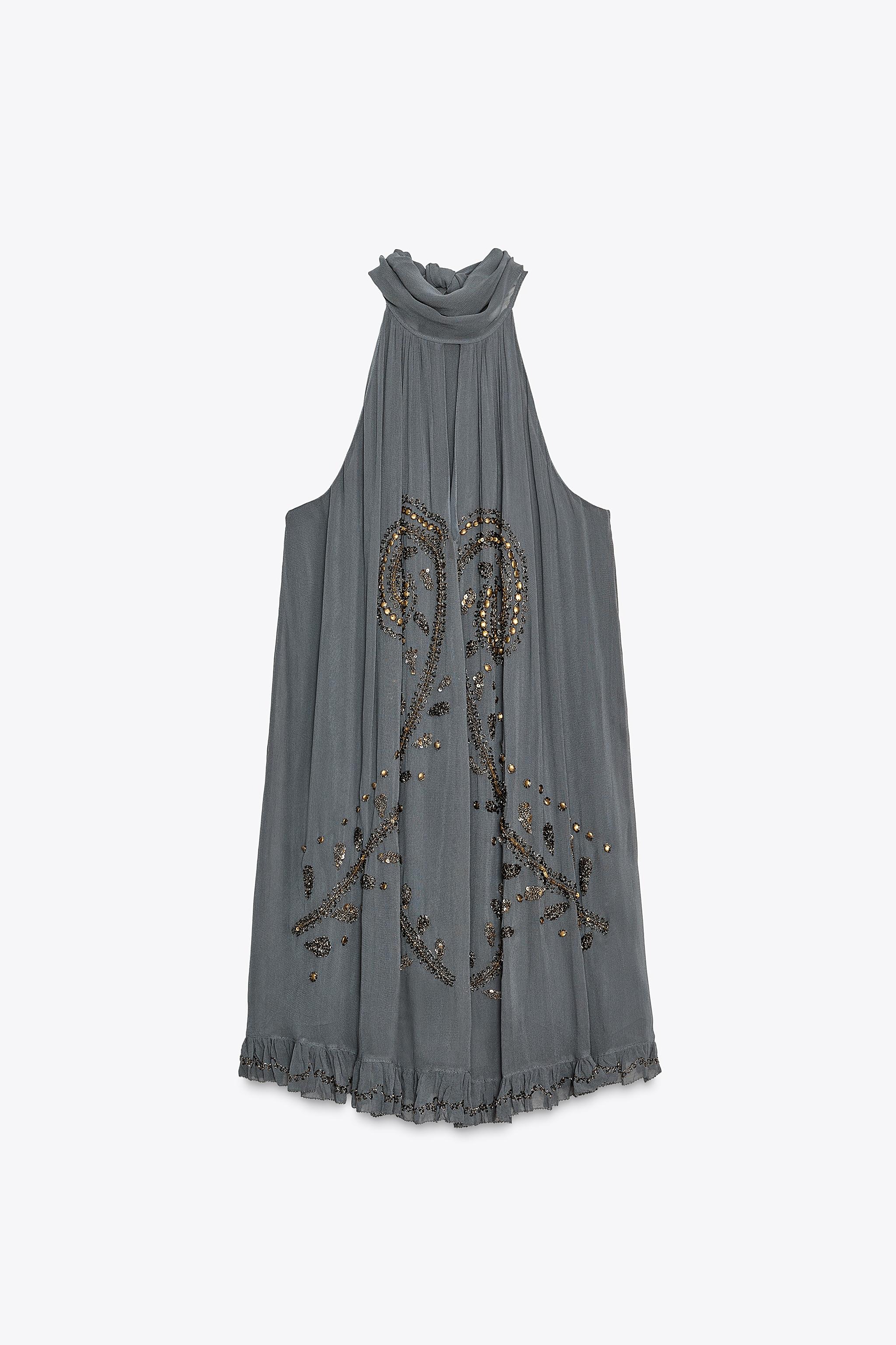 ZARA, Embroidered Halter Dress Zw Collection