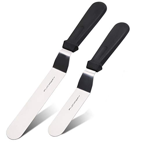 Puckway Angled Icing Spatula, Stainless Steel Offset Spatula, Cake Spatula Set of 2 Black 6, 8 Inch Blade