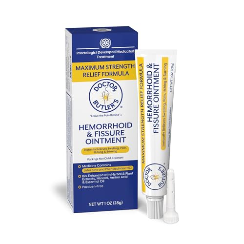 Doctor Butler's Hemorrhoid &amp;amp; Fissure Ointment - Hemorrhoid Cream With Lidocaine and Phenylephrine Hcl for Fast-Acting Relief of Pain, Swelling, Discomfort, and Itching (1 Oz)