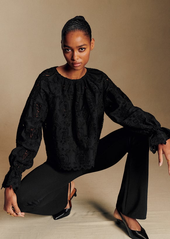 Aly Blouse - Black Lace - Organic Cotton - Organic Textile - S&amp;eacute;zane