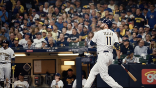 A shot from a MLB game used in the Apple TV Plus Friday Night Baseball reveal