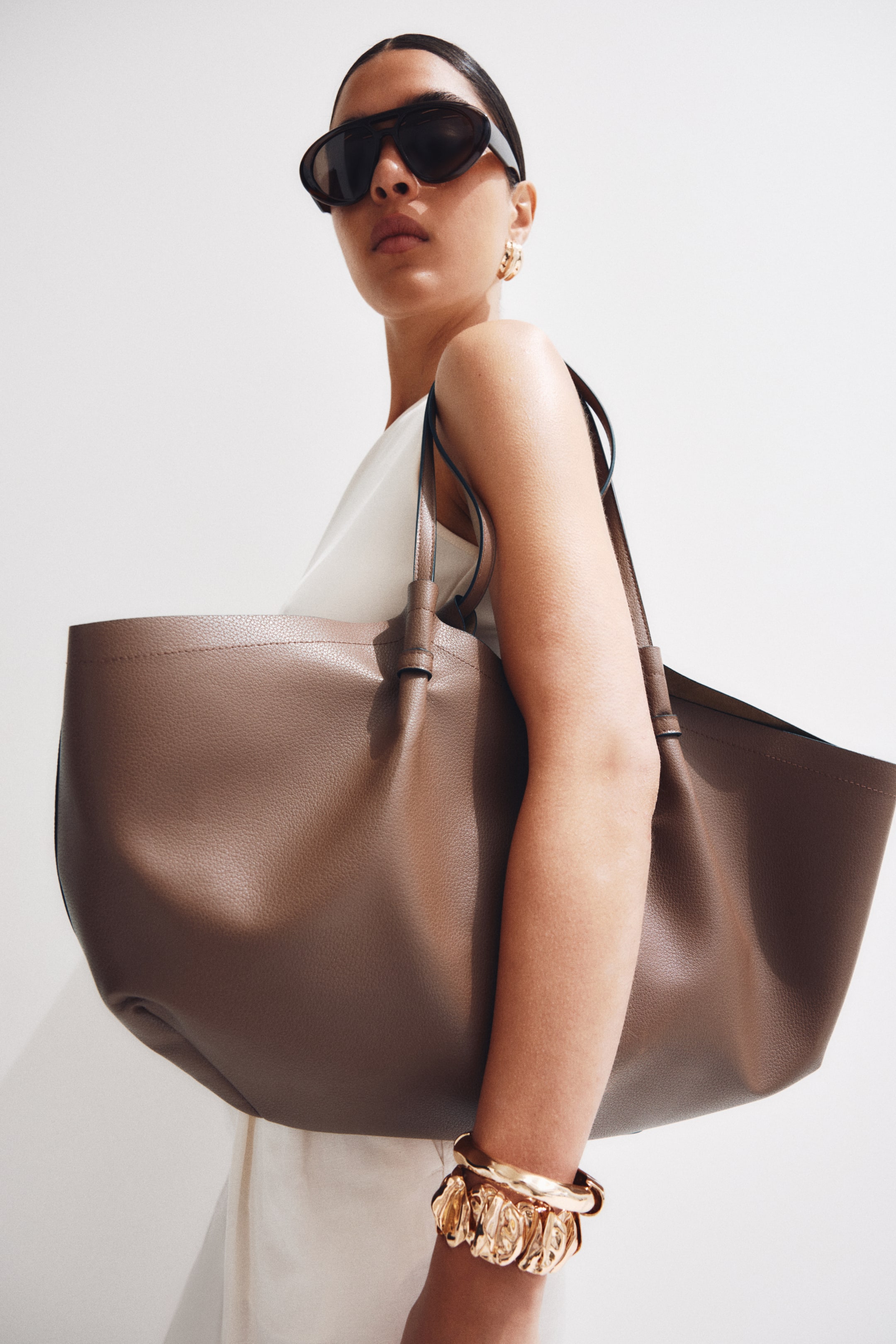Shopper With Pouch Bag - Brown