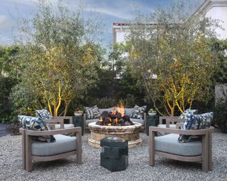 Fire pit with curved seating in outdoor living room