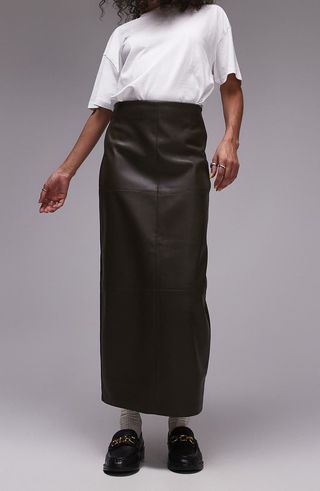 Pieced Faux Leather Midi Skirt