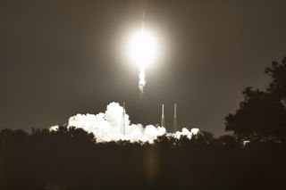 A SpaceX Falcon 9 rocket carrying a Dragon cargo ship for NASA lifts off from Space Complex 40 at Cape Canveral Air Force Station in Florida on May 4, 2019.