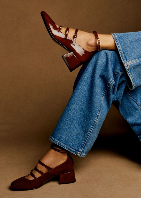 Elodie Mary Janes - Patent Mahogany - Patent Cowide Leather - Sézane