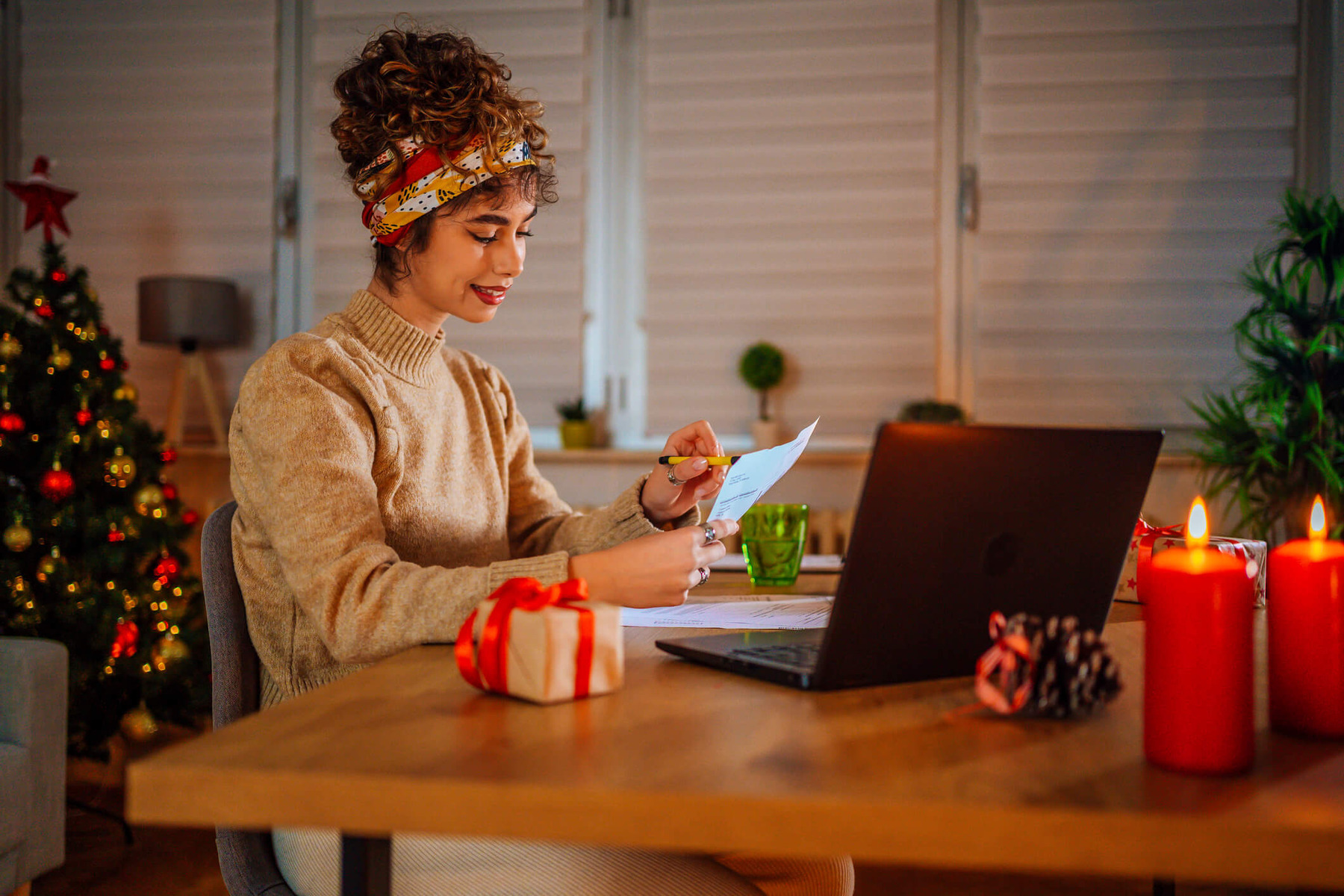 Woman doing finances at home