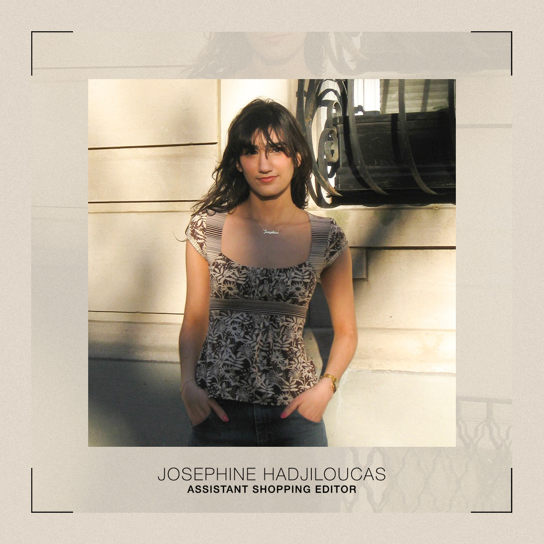 Josephine wears a floral top.