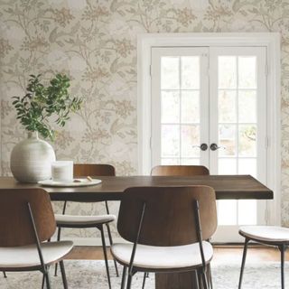 A room with floral wallpaper by Magnolia Home by Joanna Gaines