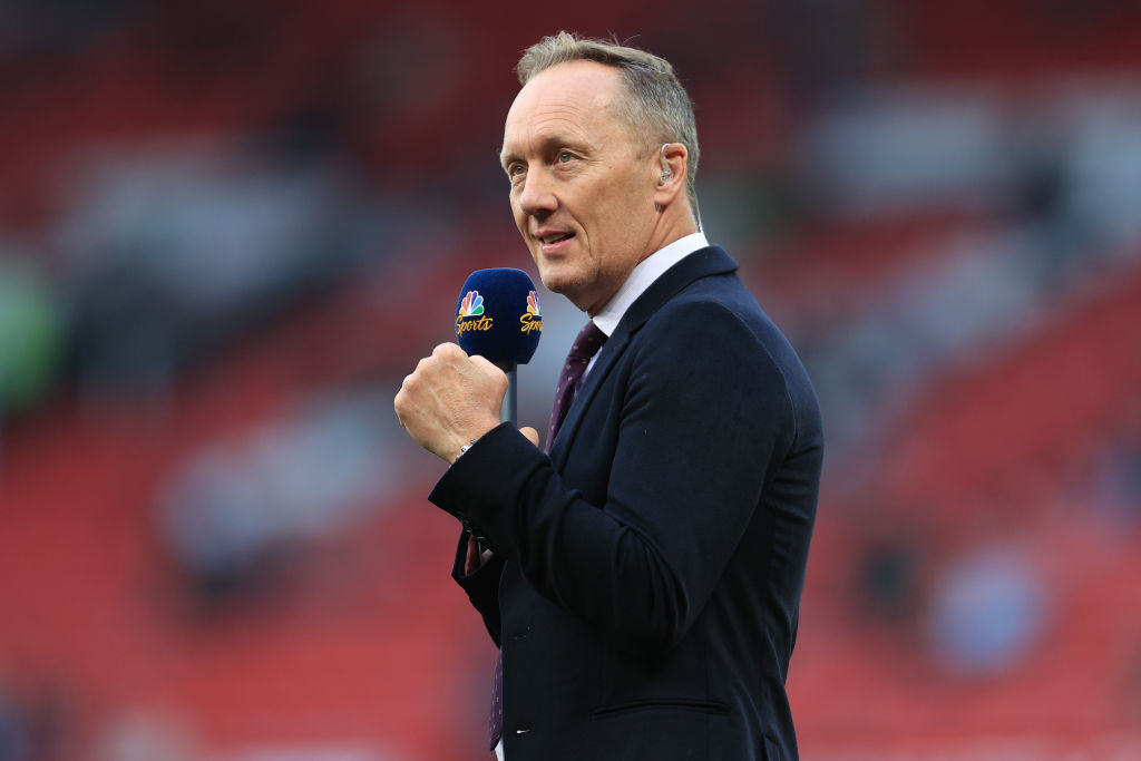 Lee Dixon, pundit for NBC Sport during the Premier League match between Manchester United and Liverpool FC at Old Trafford on August 22, 2022 in Manchester, United Kingdom.