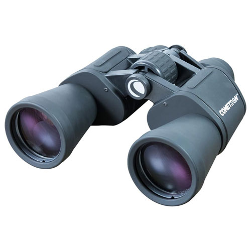The Celestron Cometron 7x50 binoculars on a white background.