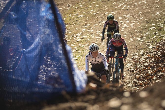 Crystal Anthony (Liv Cycling) leads the way on the climb on day 2 of the 2018 NohoCX