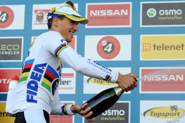 Stybar cracks open the champagne.