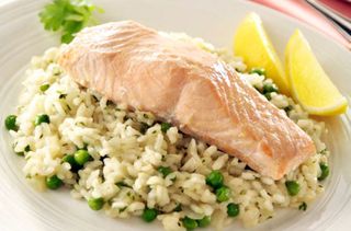 Salmon on lemon and herb risotto