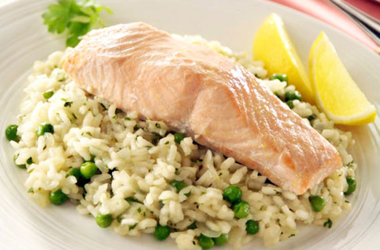 Salmon on lemon and herb risotto