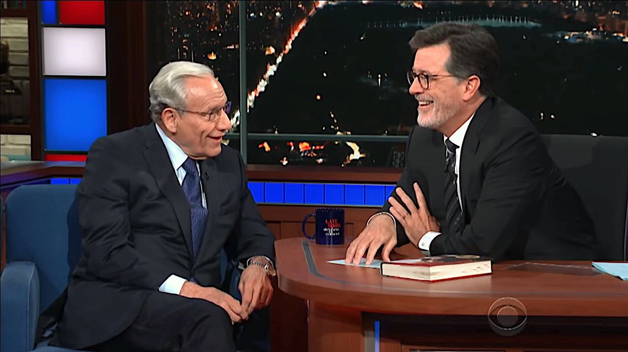 Bob Woodward talks to Stephen Colbert